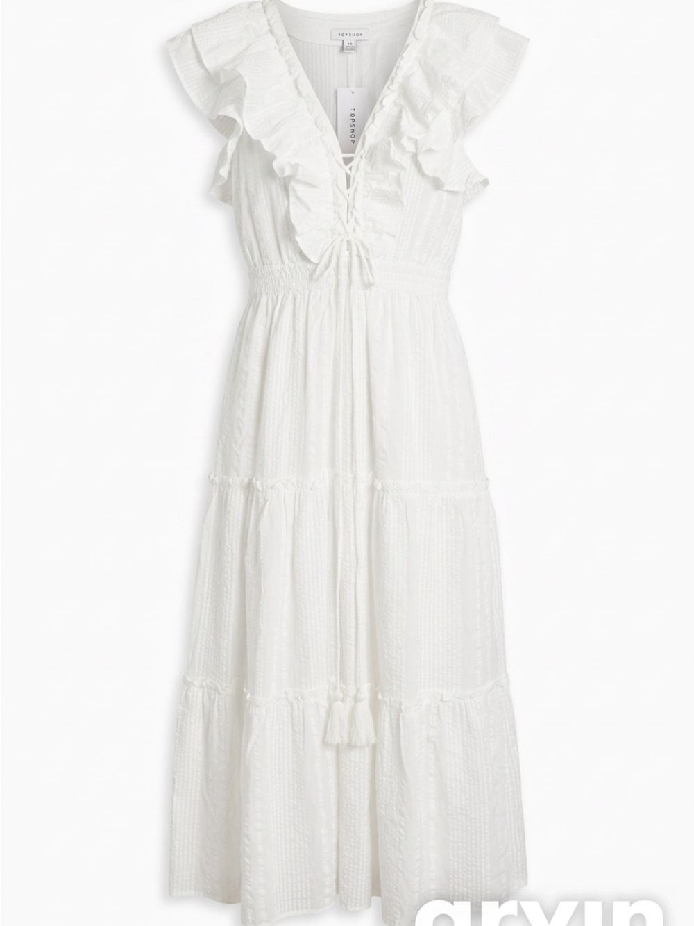 Topshop White Ruffle Lace-Up Maxi Dress
